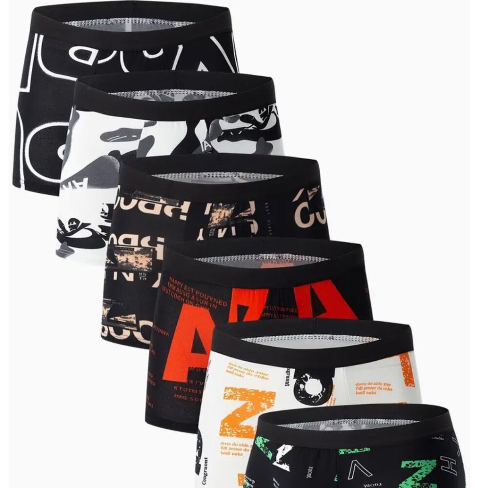 6pc Modern Art Letter Print ComfortFit Boxer Briefs Medium